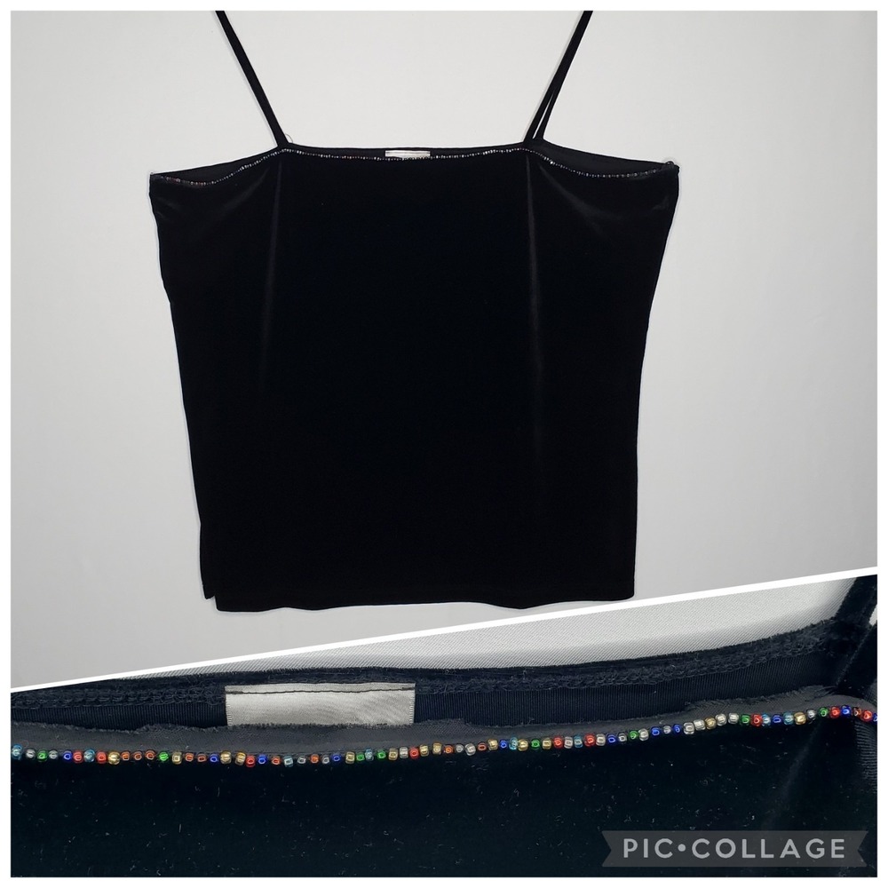 Vol 1 Velvet Beaded Camisole Women XXXL Black Rainbow Square Neck Glam Party 3XL